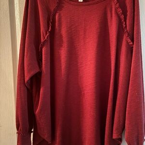 Elegant Red Ruffle Long Sleeve Top